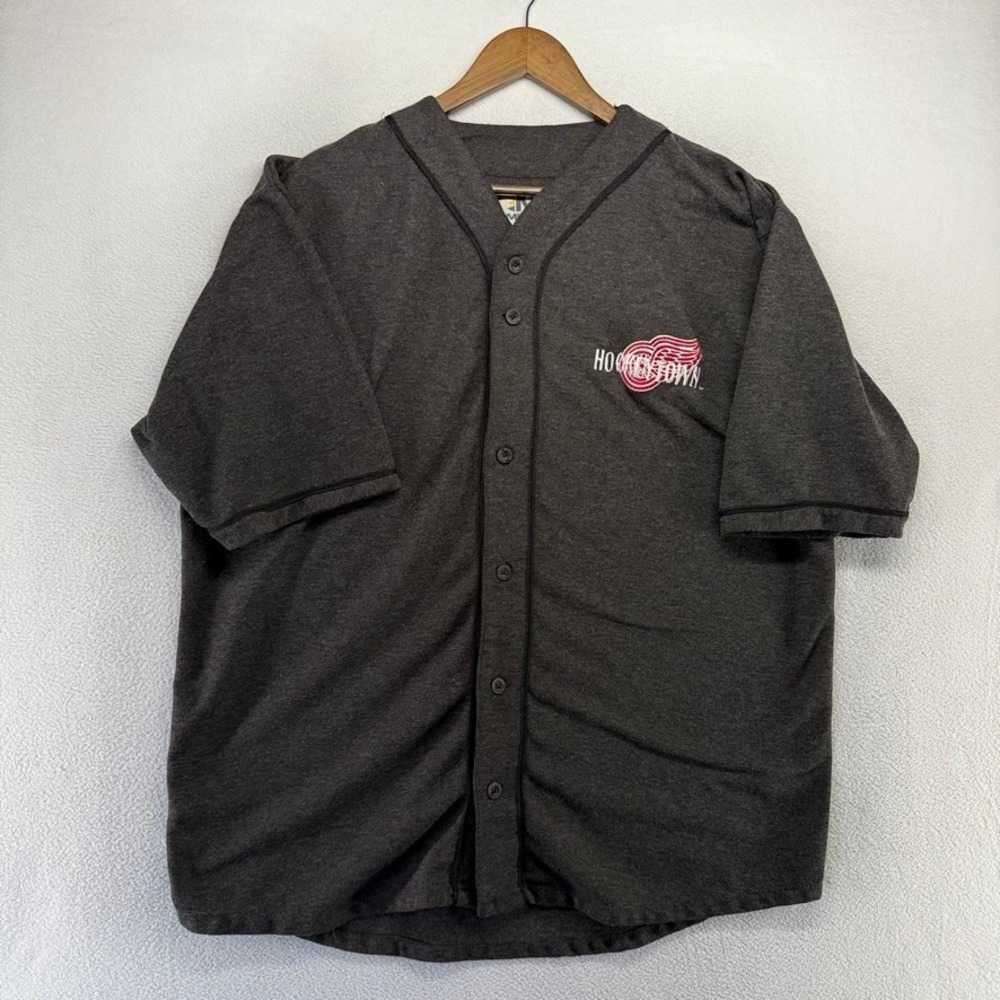 Vintage Detroit Red Wings Jersey Men's 2XL Gray Embroidered Hockeytown Baseball